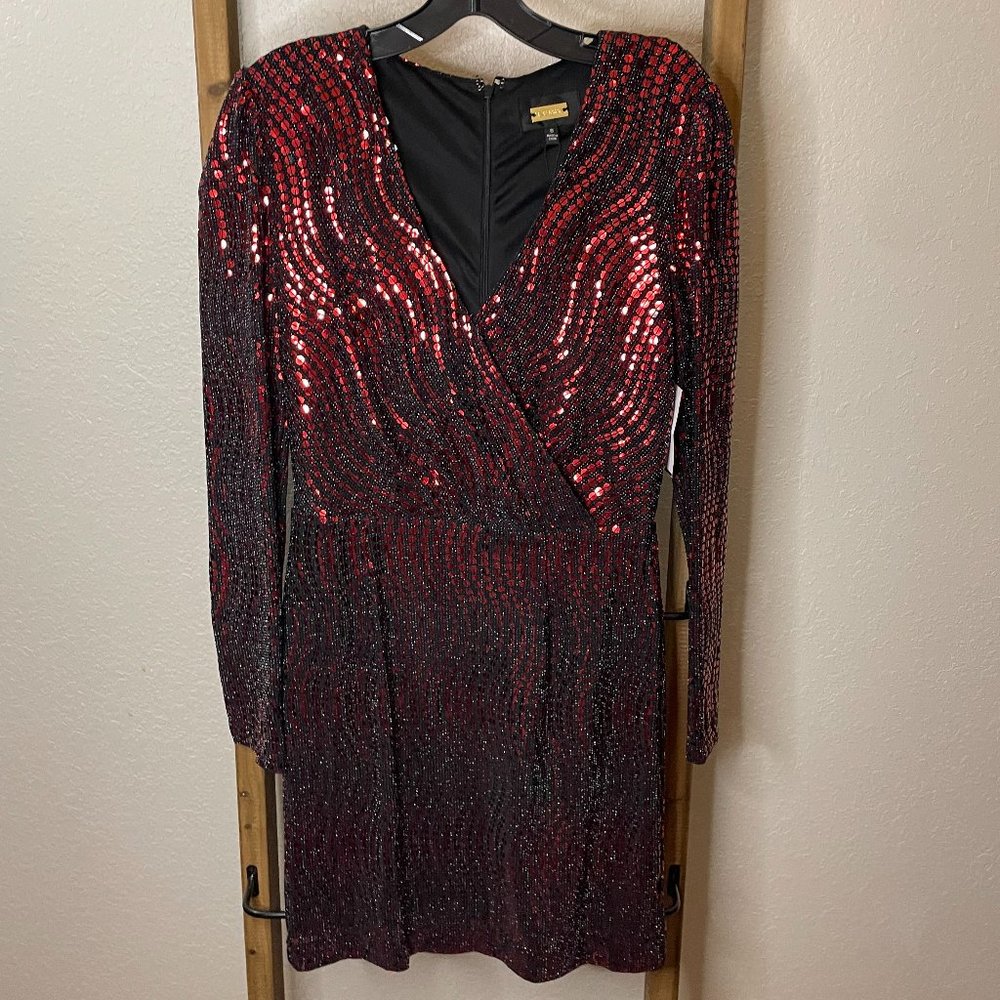 Mini Sequin Dress in BORDEAUX Long Sleeve
